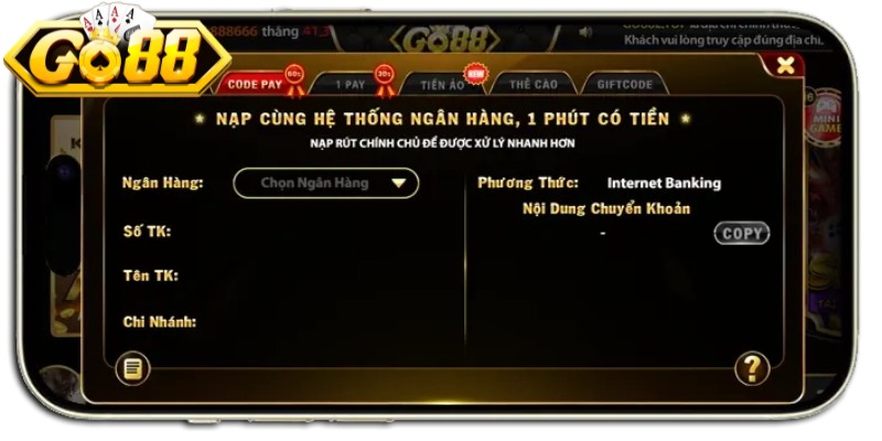 Nạp tiền Go88 với những hướng dẫn cụ thể